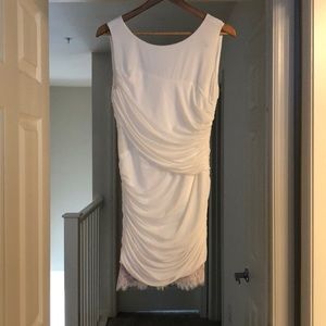 BCBG white ruched lace dress